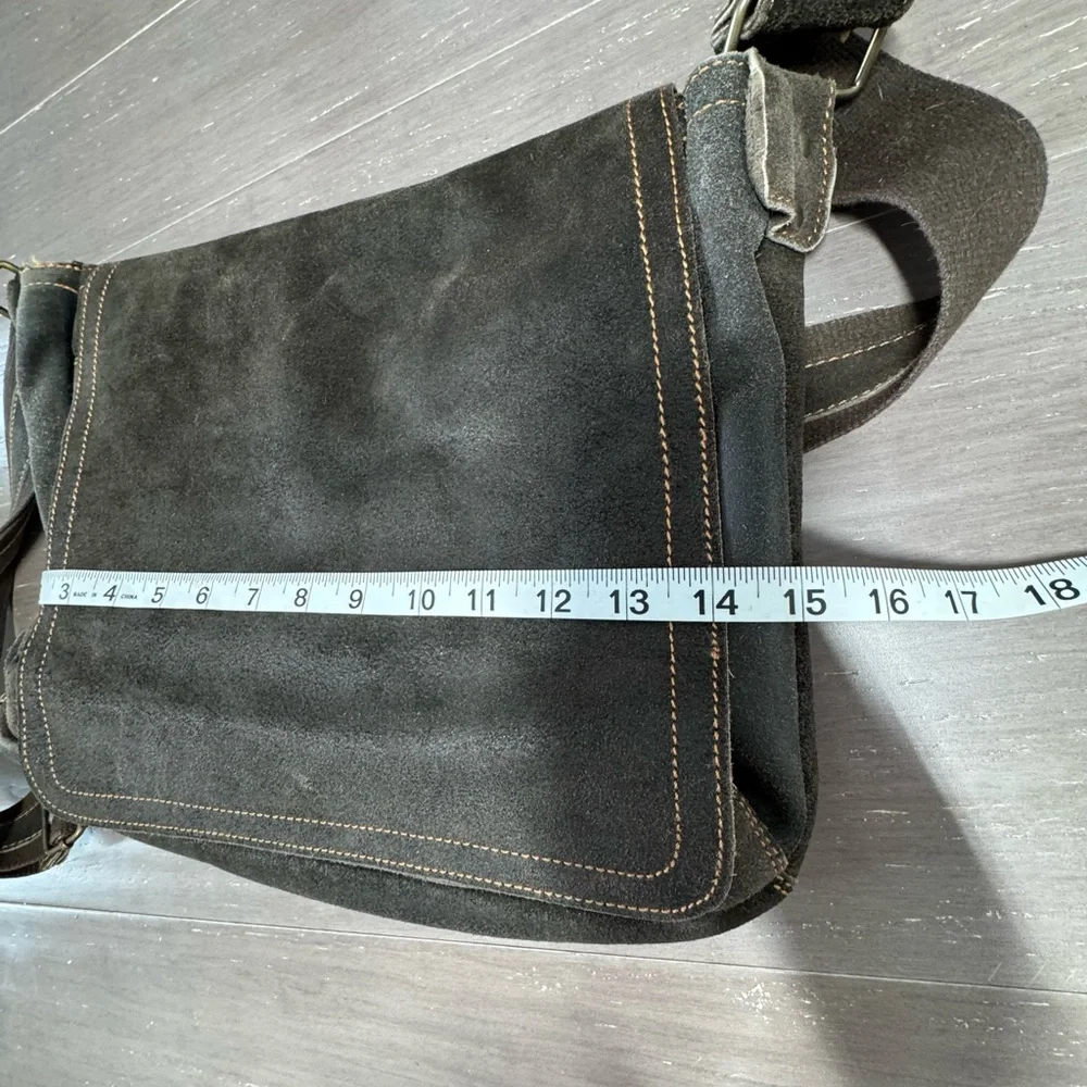 Vintage Brown Leather Rough Suede Messenger Bag Canvas /Leather Strap Men’s